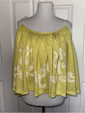 Free People Boho Off Shoulder Top Yellow Flowy Peasant Festival Blouse Medium